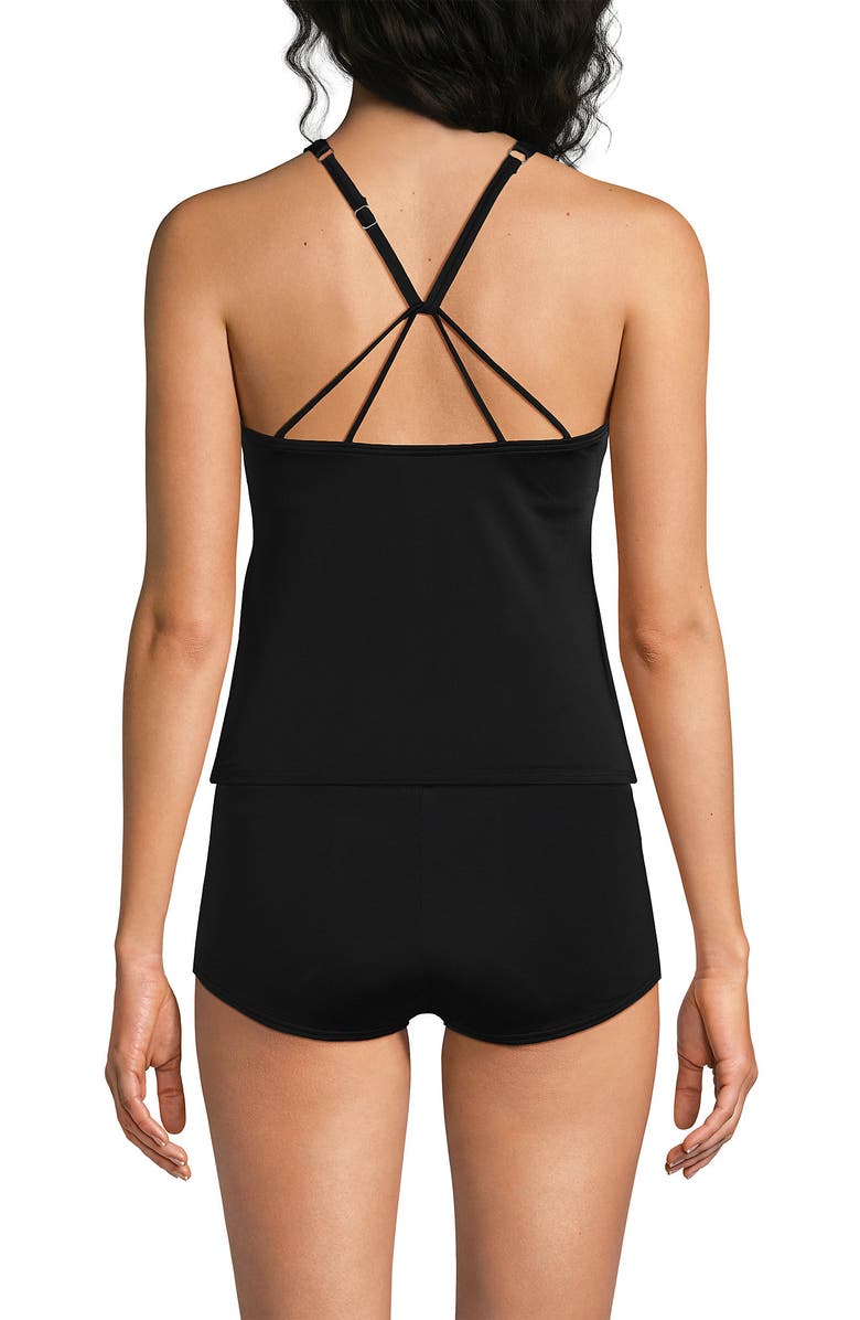 Lands' End D-Cup Tugless High Neck Strappy Back Tankini Swimsuit Top, Alternate, color, Black