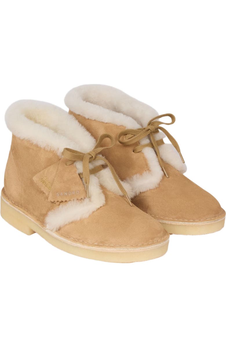 SANDRO Shearling Desert Boots, Alternate, color, Beige