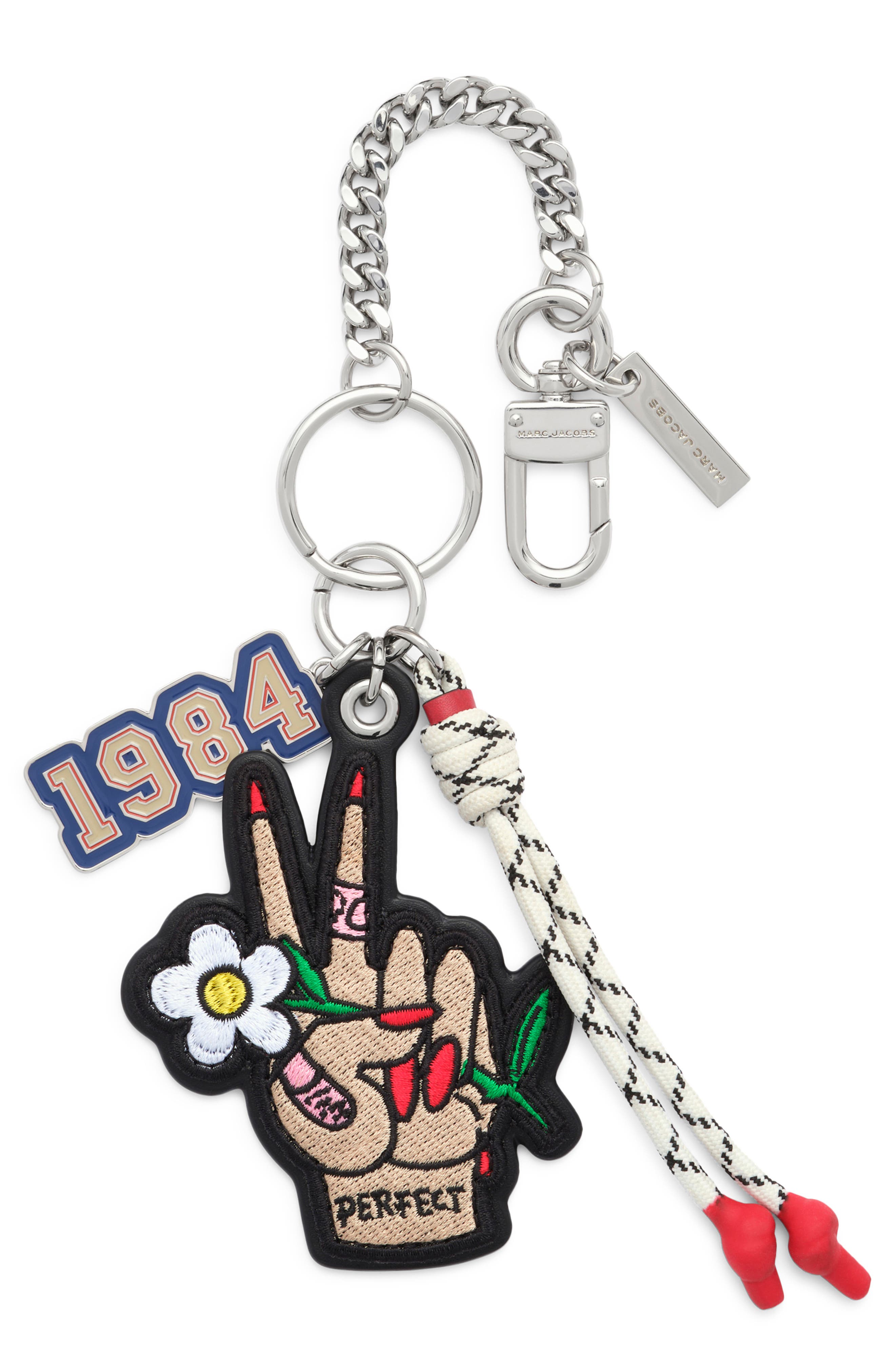 Marc Jacobs The Cluster Peace Sign Bag Charm In Silver