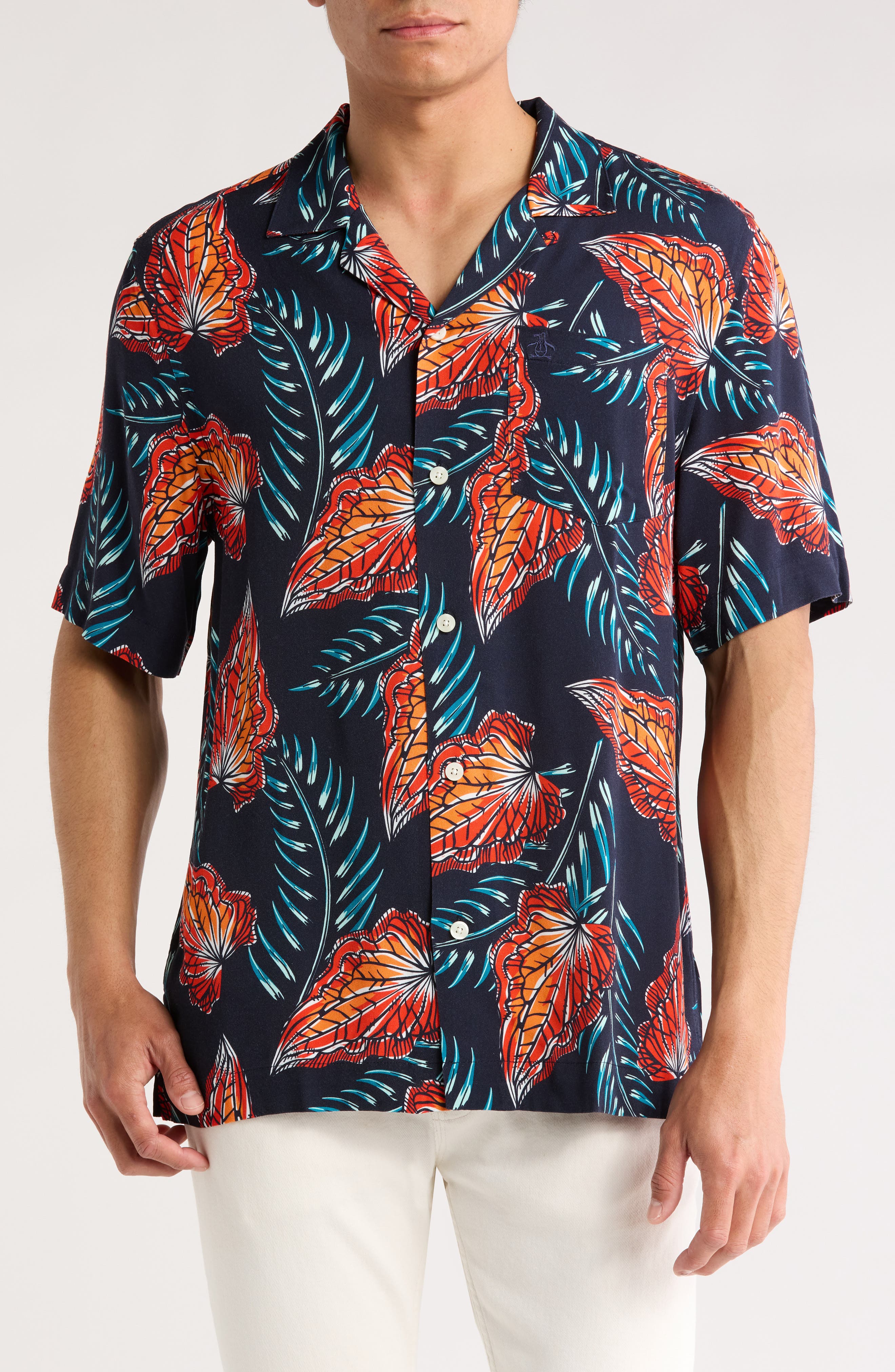 Original Penguin Leaves Slim Fit Camp Shirt