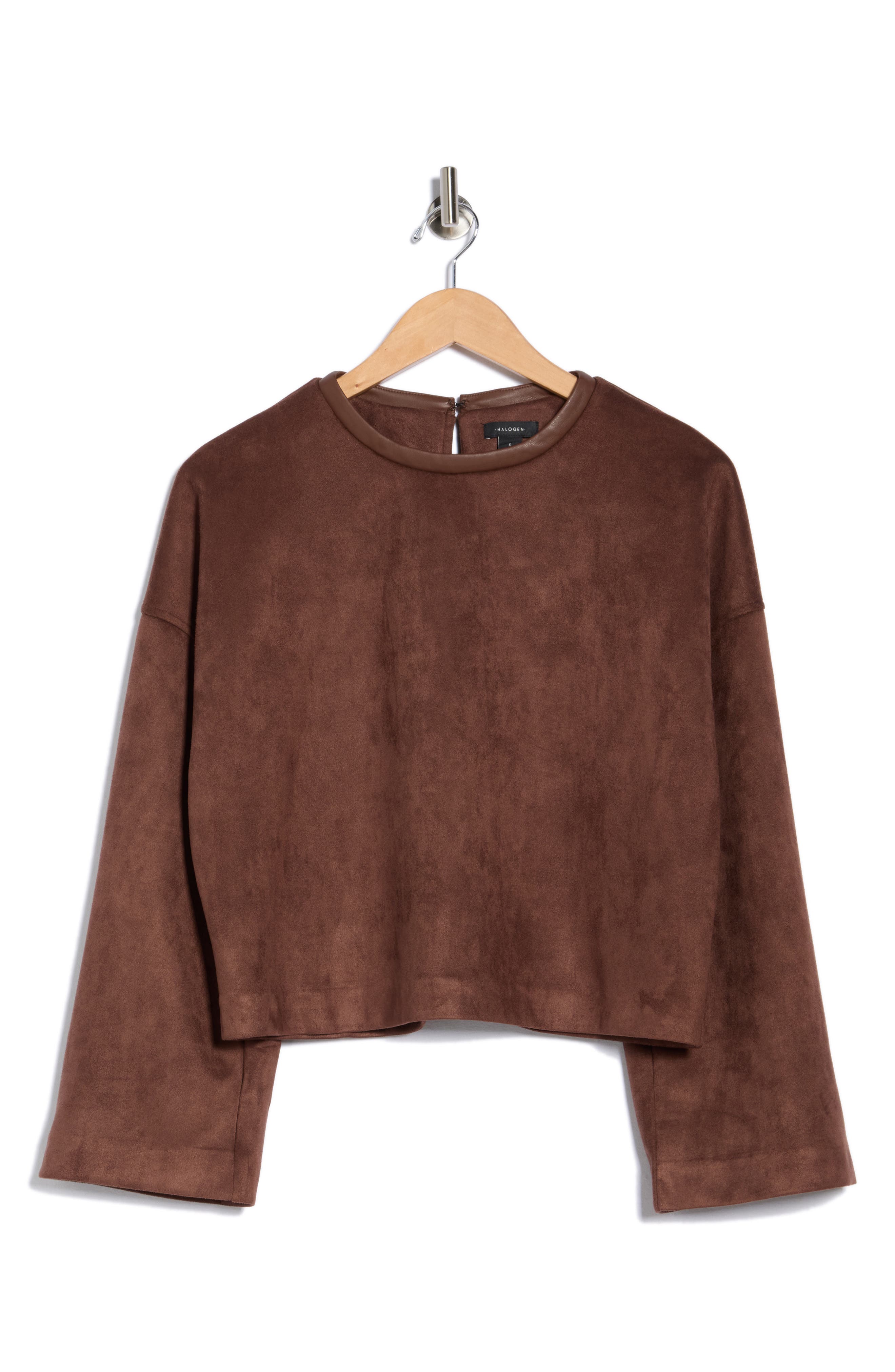 Halogen ® Faux Suede Pieced Top In Brown