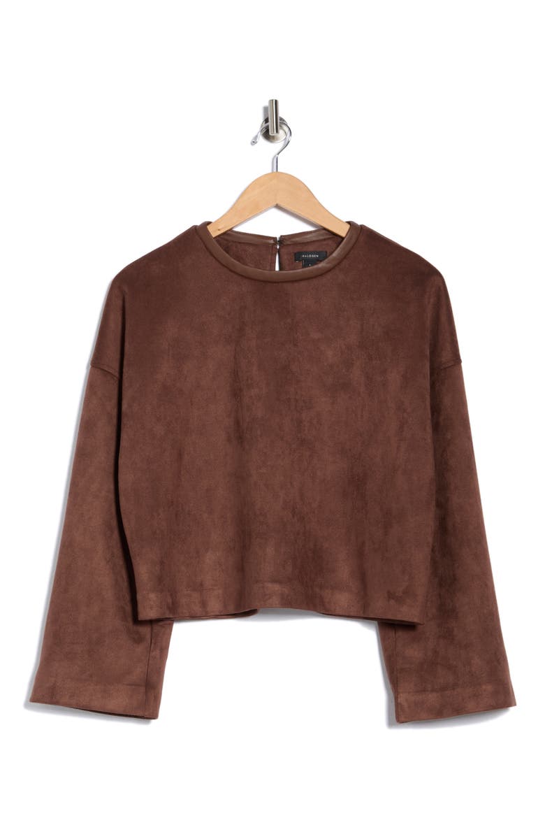 Faux Suede Pieced Top, Alternate, color, CHOCOLATE