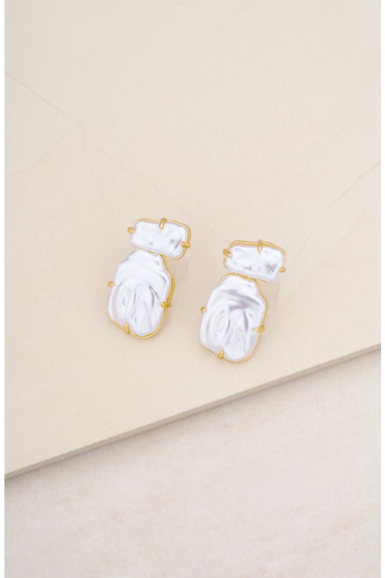 Double Imitation Pearl Post Earrings, Alternate, color, WHITE