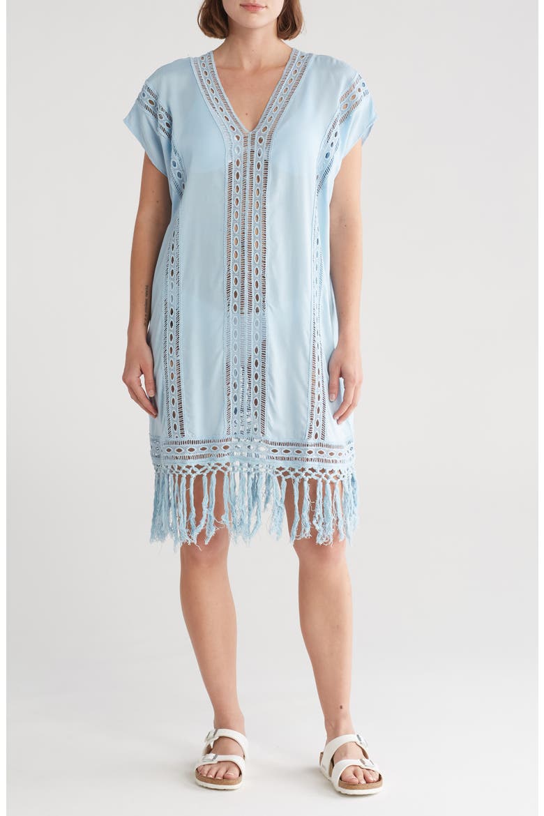 Crochet Fringe Short Dress, Main, color, BLUE