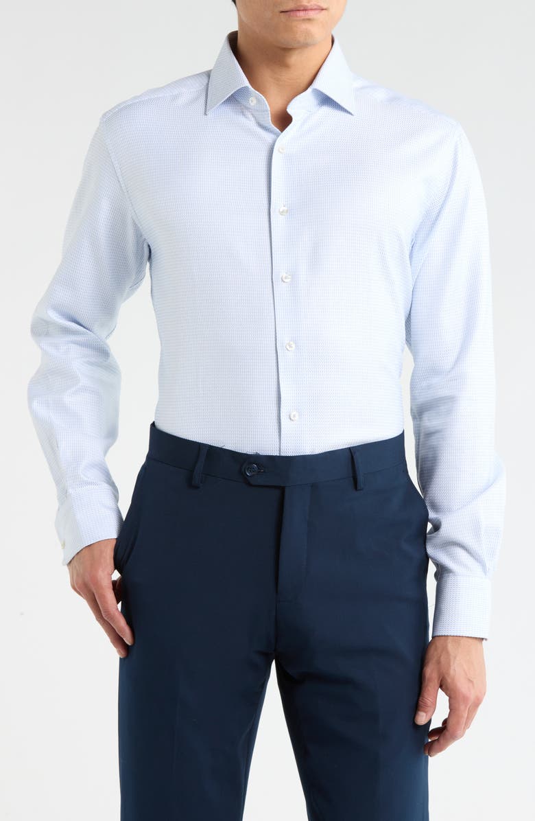 Eterna Modern Fit Twill Button Front Shirt, Main, color, Blue