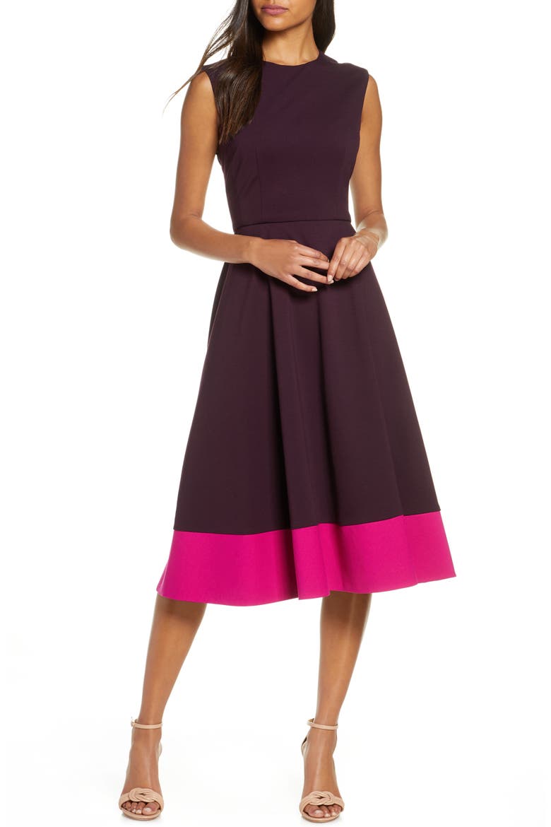 Contrast Hem Sleeveless Midi Dress, Alternate, color, MAROON