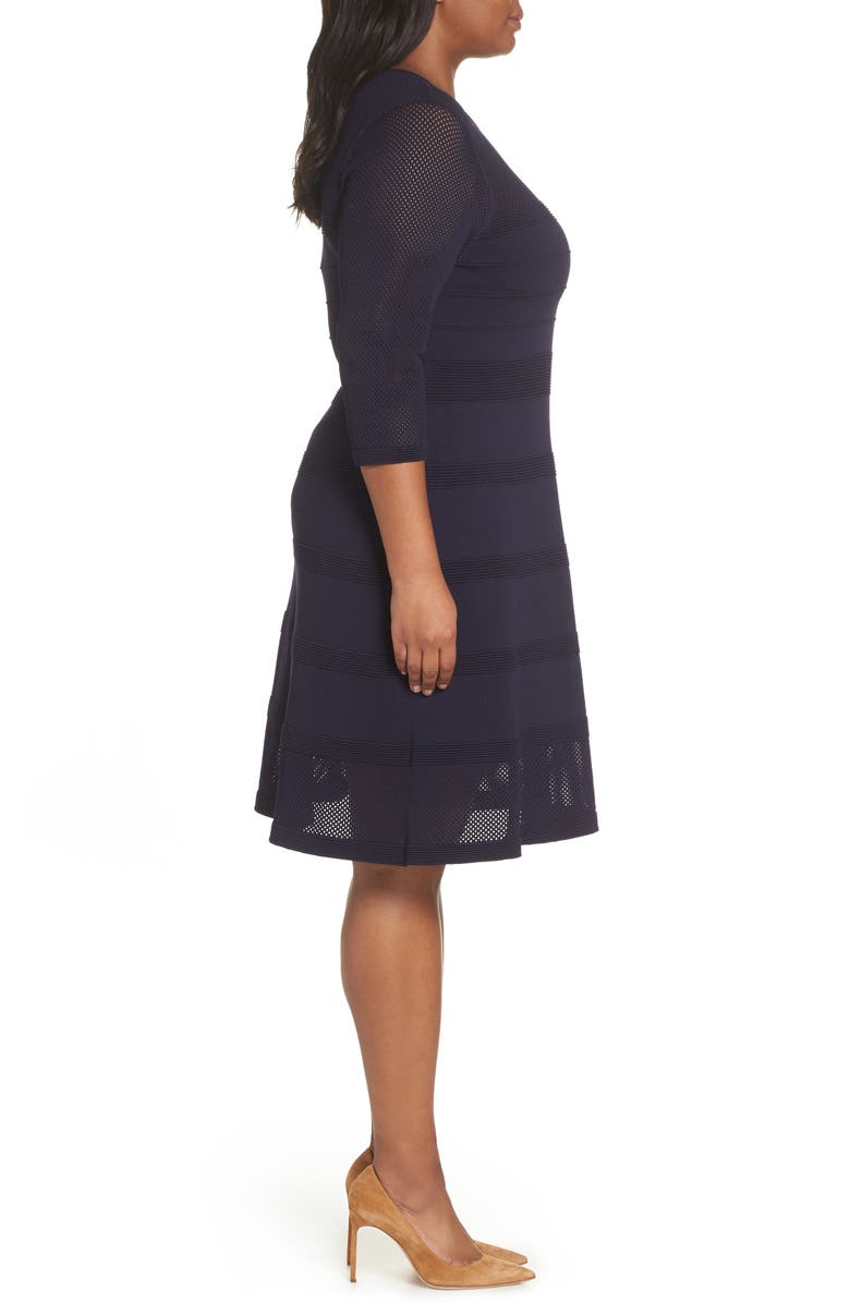 Vince Camuto Mixed Stitch Pointelle Fit & Flare Dress, Alternate, color, 