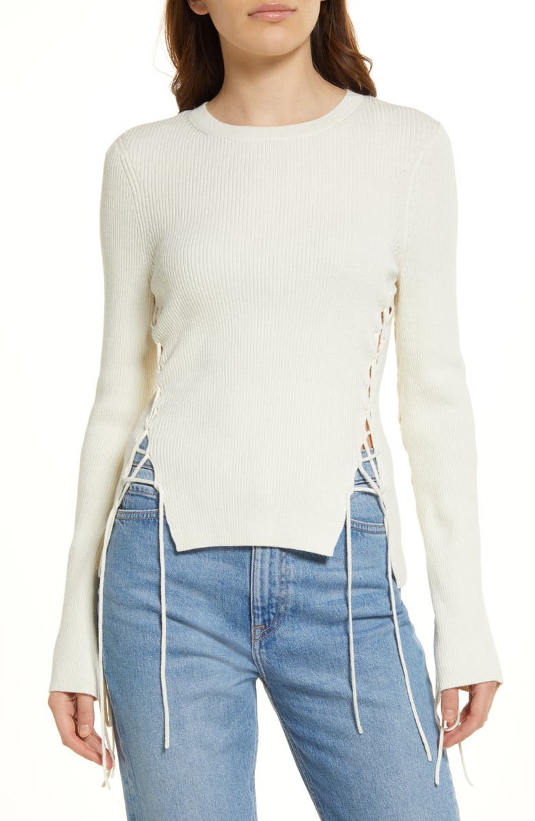 & Other Stories Lace-Up Rib Knit Top, Main, color,