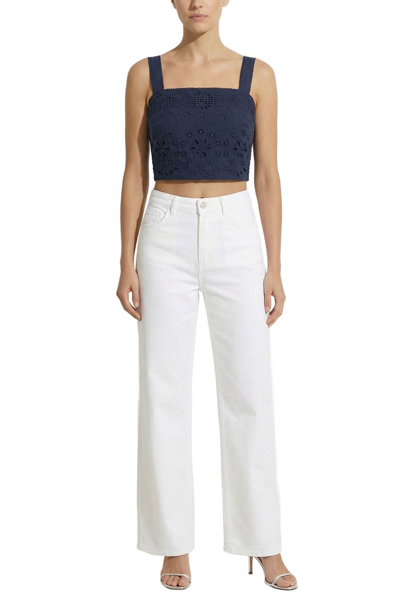 Ilyssa Eyelet Embroidered Square Neck Smocked Crop Top, Alternate, color, Navy Calypso Eyelet