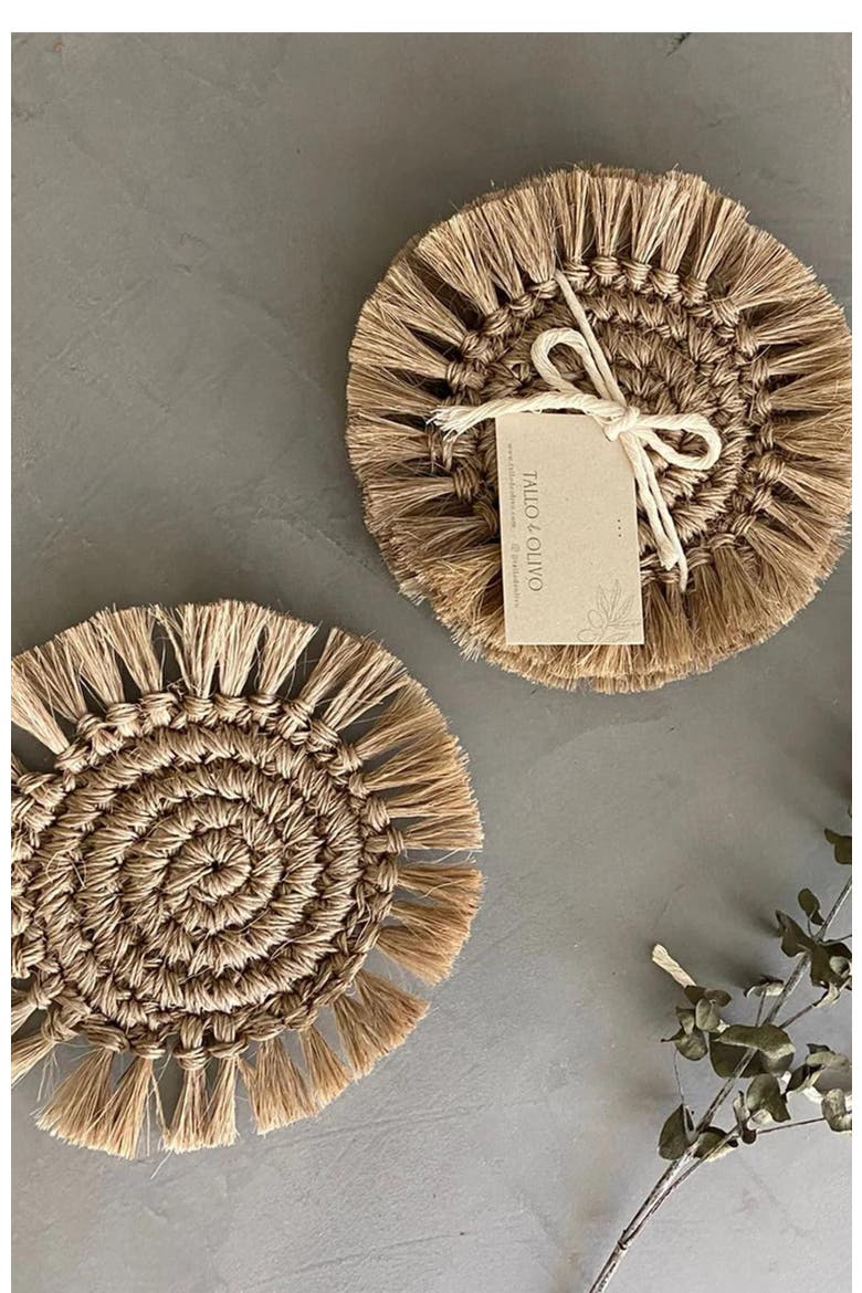 Fique Fringe Coasters Set of 4, Alternate, color, Natural