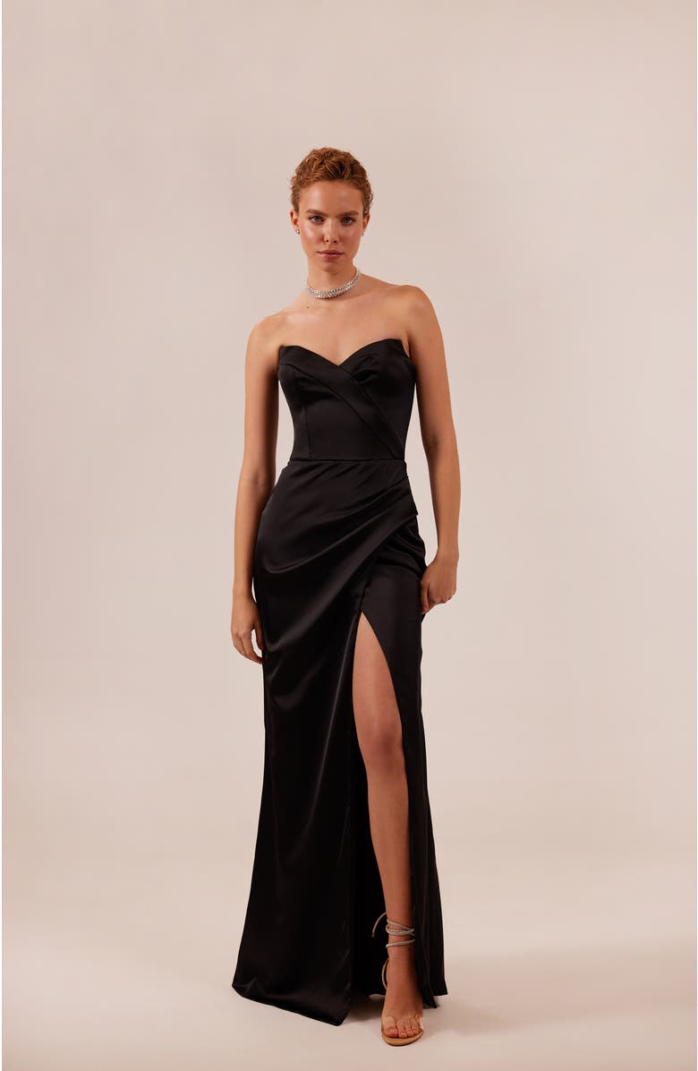 Milla Black Strapless Evening Gown With Thigh Slit, Alternate, color, Black