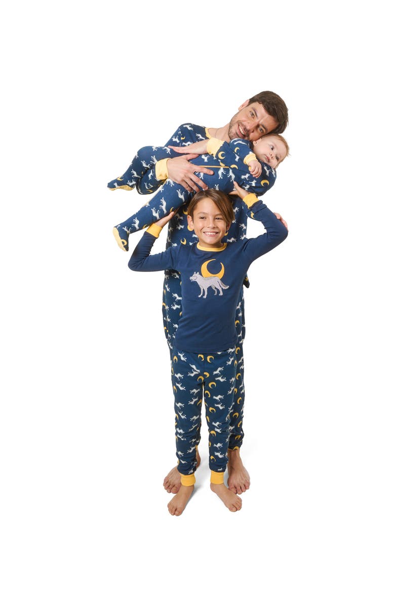 Leveret Footed Printed Cotton Matching Family Pajamas, Animal Kingdom Prints, Alternate, color, Wolf