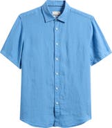 Bugatchi Orson Shaped Fit Short Sleeve Linen Button-Up Shirt