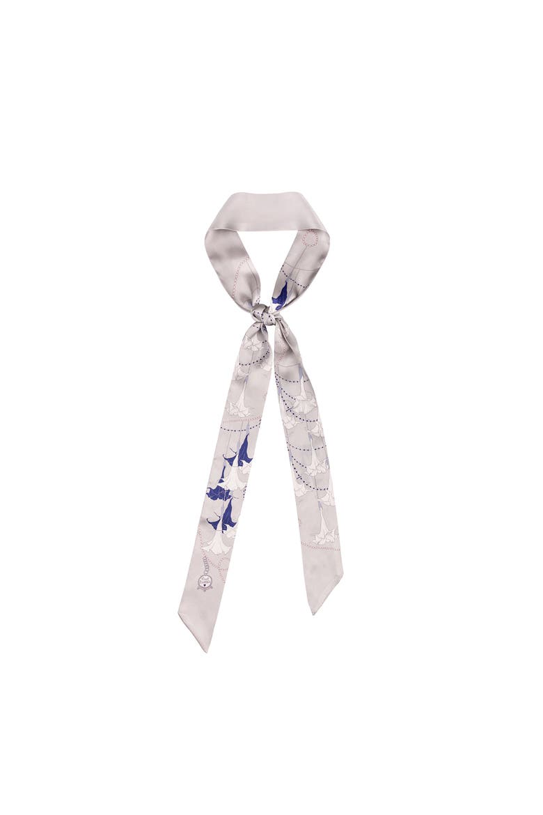 "Datura" Silk Skinny Scarf, Main, color, SIlver Grey