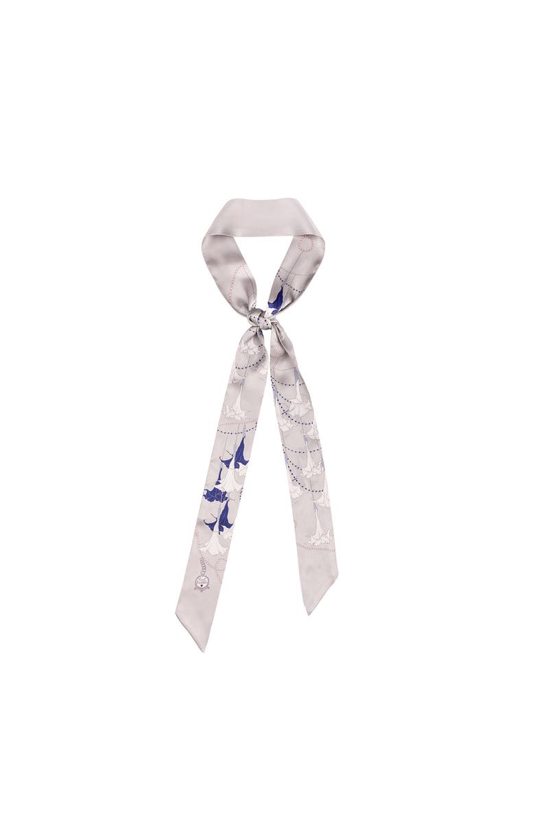 Lost Pattern "Datura" Silk Skinny Scarf, Main, color, Silver Grey