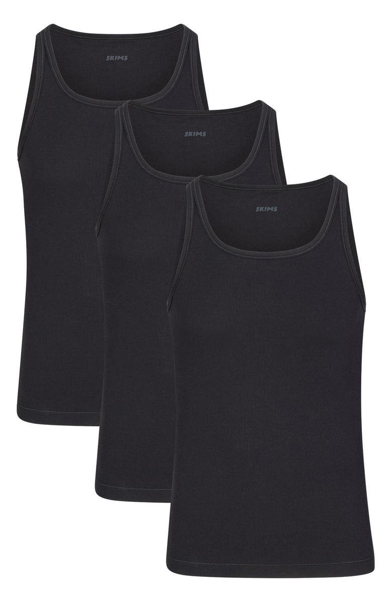 SKIMS 3-Pack Rib Stretch Cotton Tanks, Alternate, color, Onyx