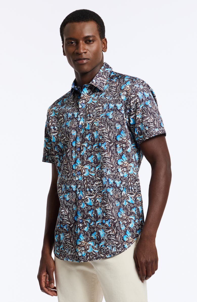 Robert Graham Beck Short Sleeve Cotton Button-Up Shirt, Alternate, color,