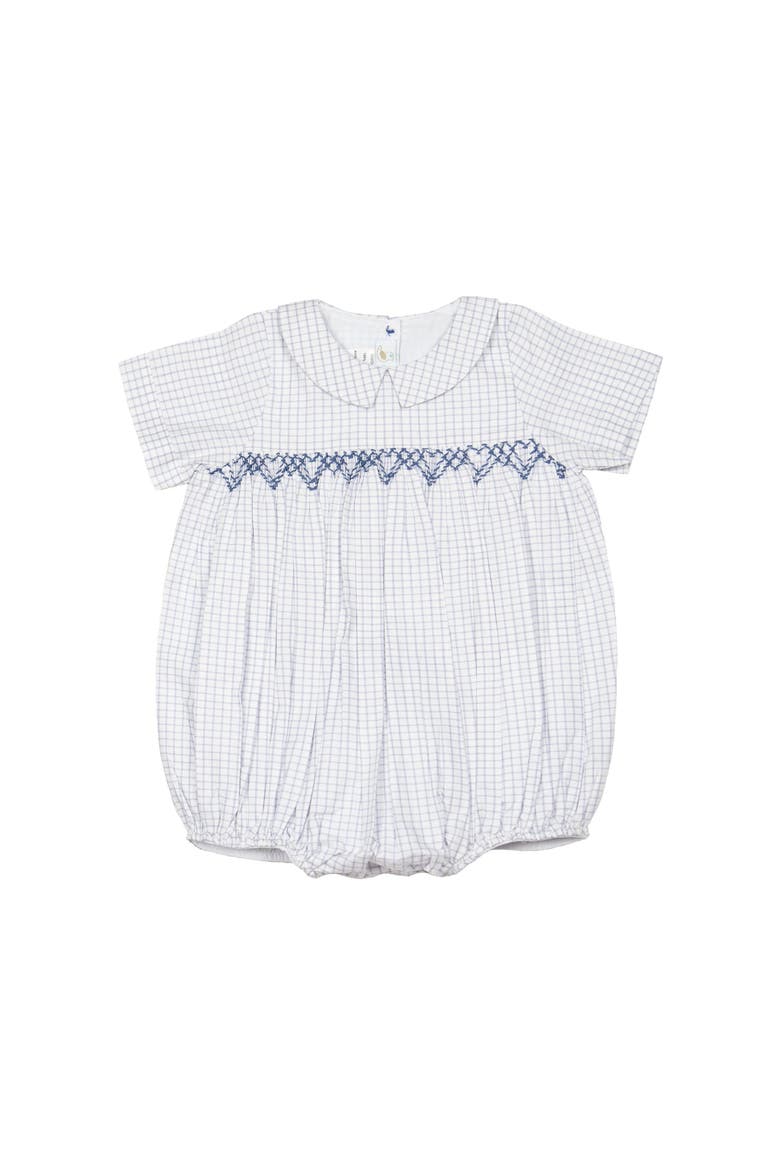 Oliver Gingham Smocked Bubble Romper, Main, color, White Multi