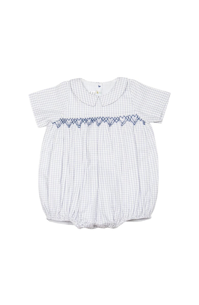 Cuclie Oliver Gingham Smocked Bubble Romper, Main, color, White Multi