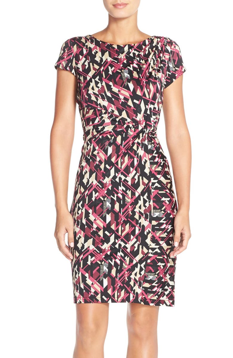 Ellen Tracy Print Jersey Faux Wrap Sheath Dress, Main, color, 