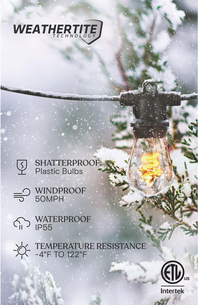 Brightech 27 ft or 48 ft, Solar‑Powered Heavy Duty LED Outdoor String Lights, Weatherproof Spiral Filament Edison Bulbs, Alternate, color, 27 Ft 12 Bulbs | Soft White