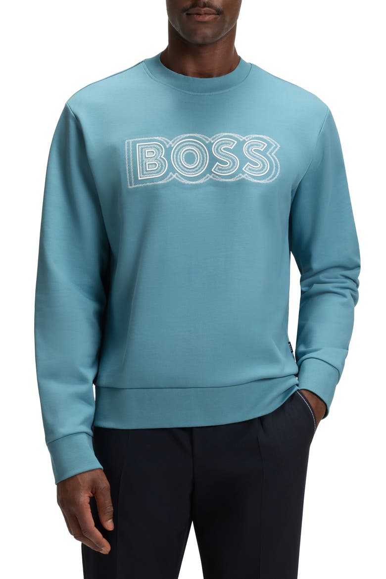Soleri Logo Cotton Graphic Sweatshirt, Main, color, LIGHT / PASTEL BLUE