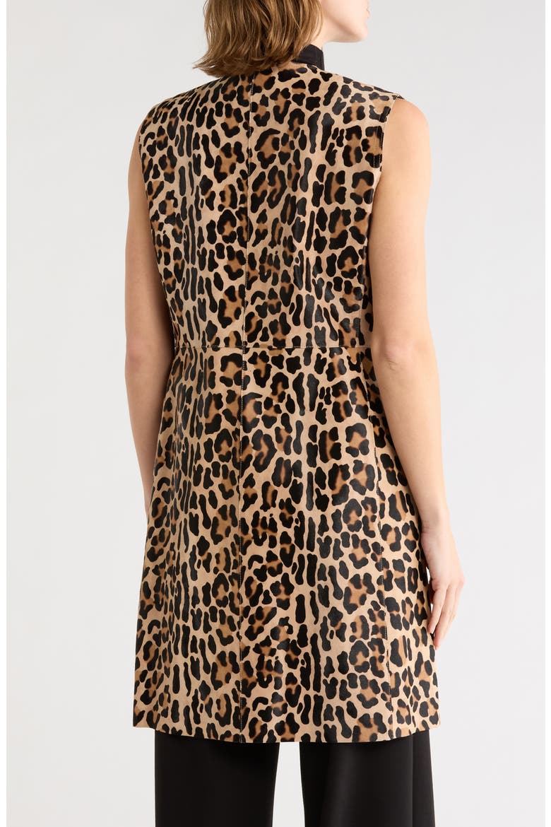 Leopard Print Genuine Calf Hair Sleeveless Jacket, Alternate, color, CAMEL
