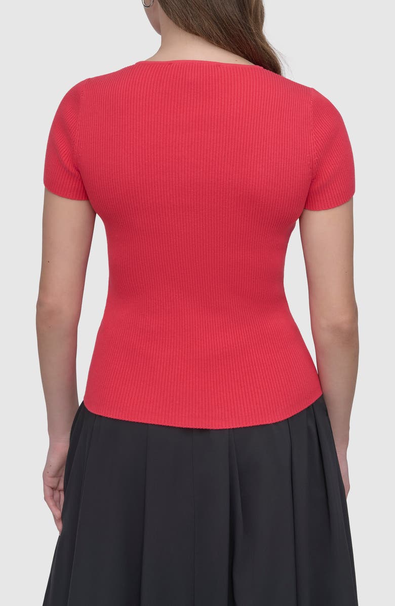 DKNY Square Neck Short Sleeve Cotton Blend Sweater, Alternate, color, Watermelon Sugar