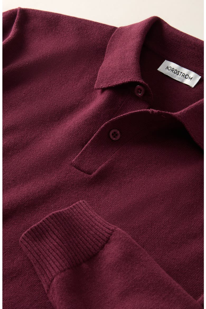 Kids' Cotton Polo Sweater, Alternate, color, BURGUNDY FIG