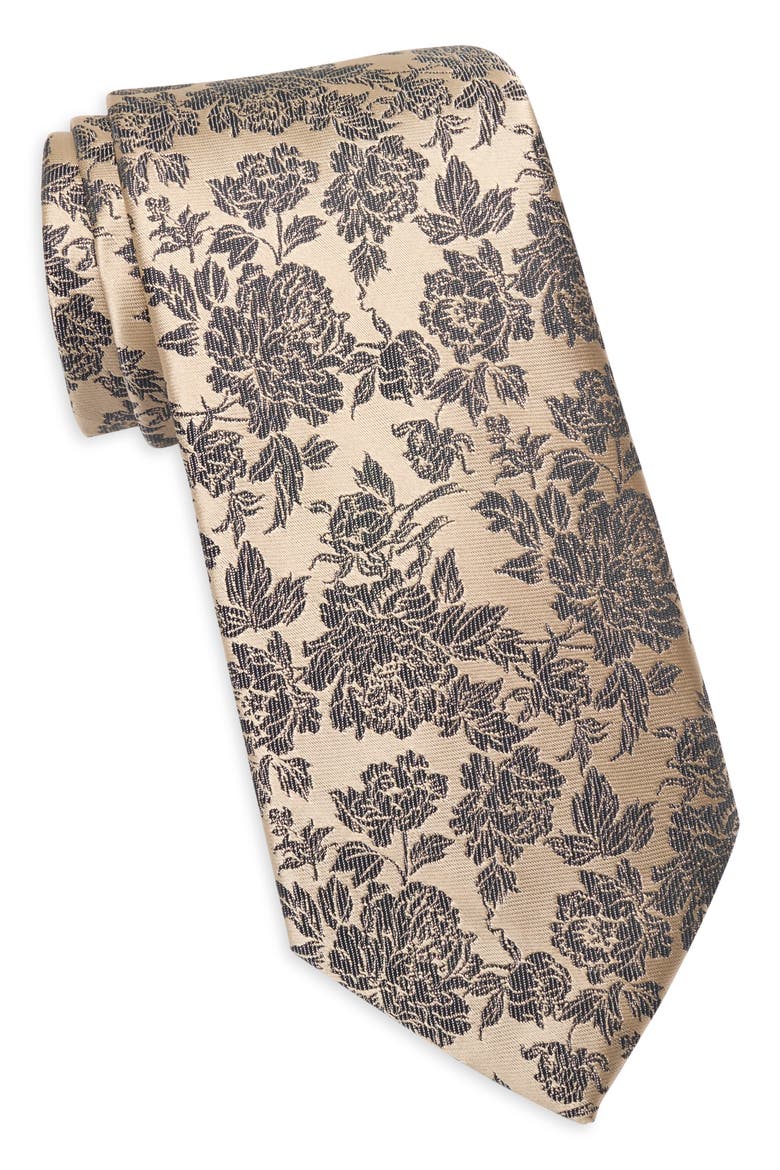 Gelch Floral Print Tie, Main, color, CAMEL