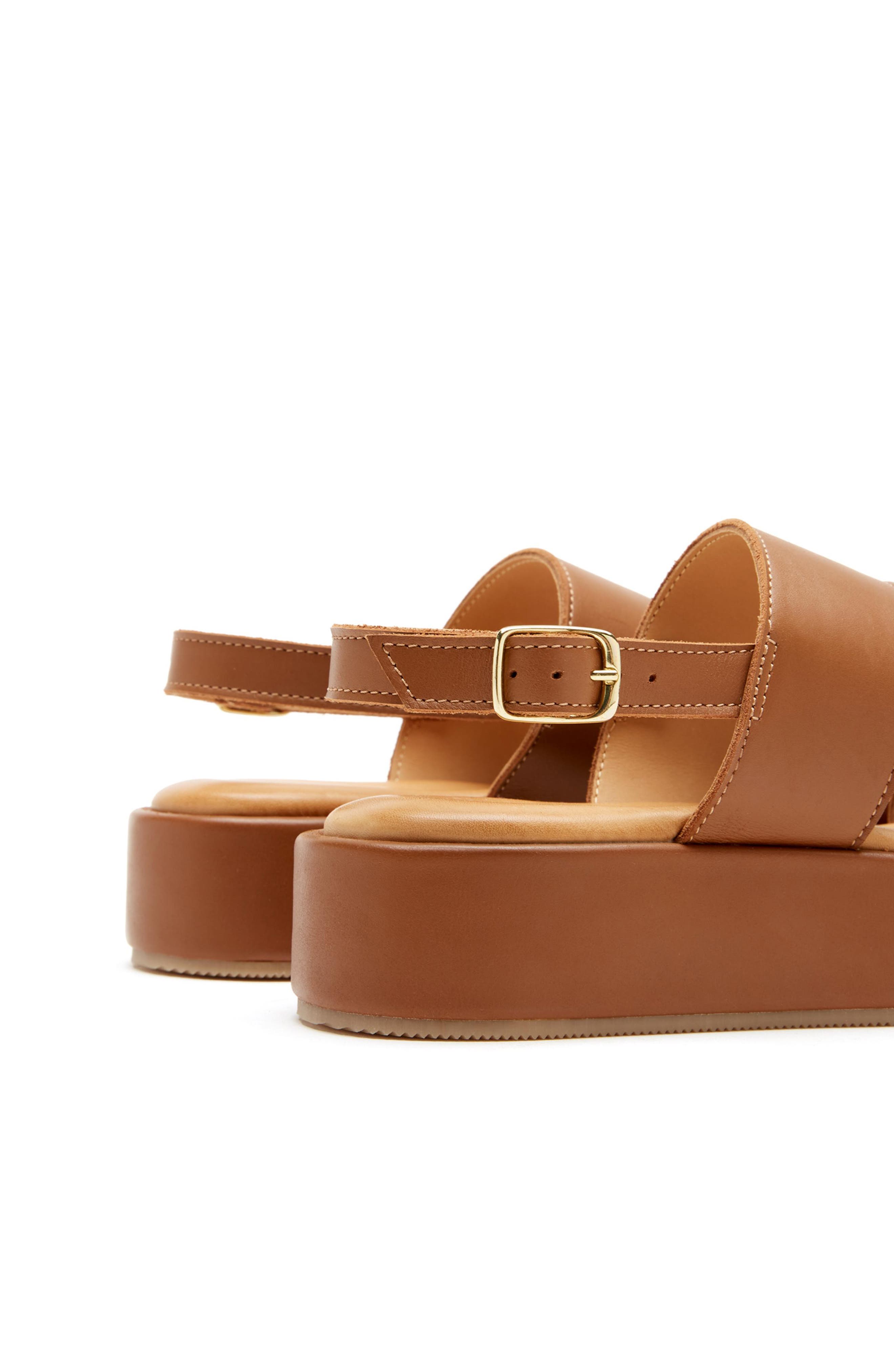 La Canadienne Sarai Waterproof Slingback Platform Wedge Sandal, Alternate, color, Cognac Leather