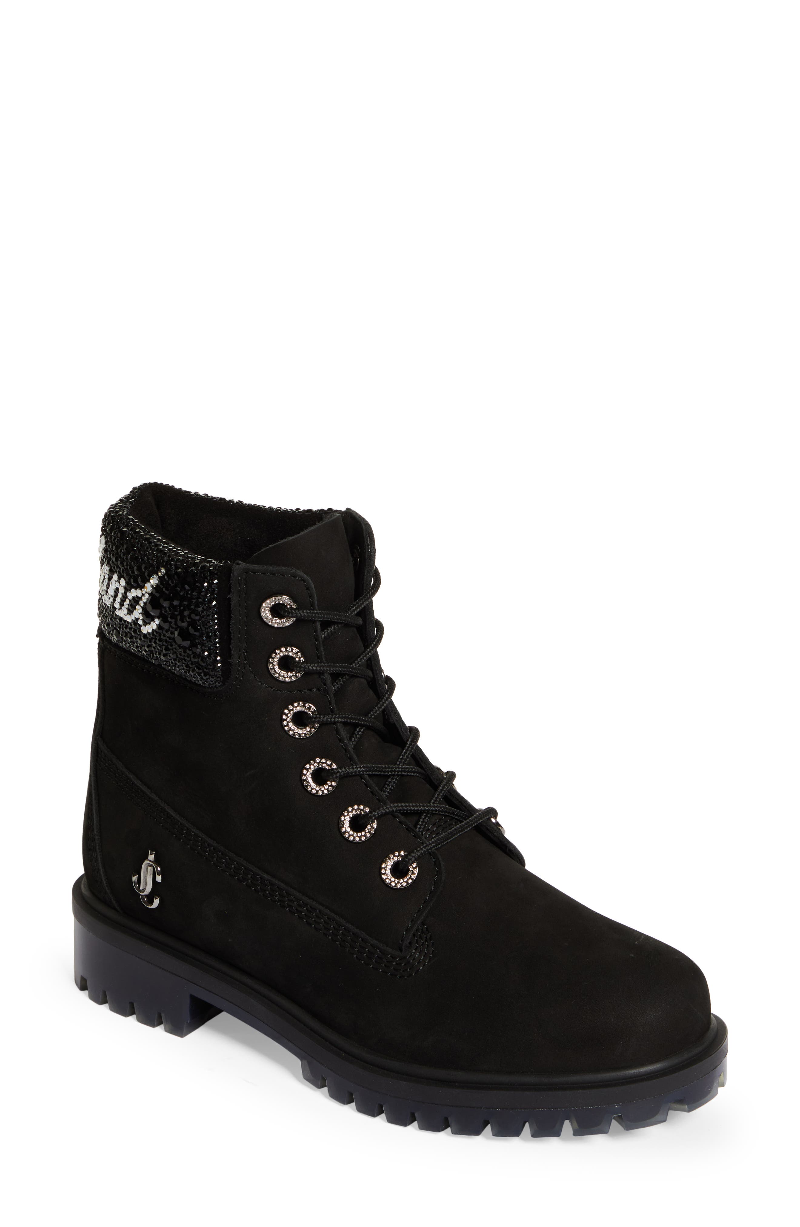 Jimmy Choo x Timberland Crystal Logo Hiking Boot, Main, color, 