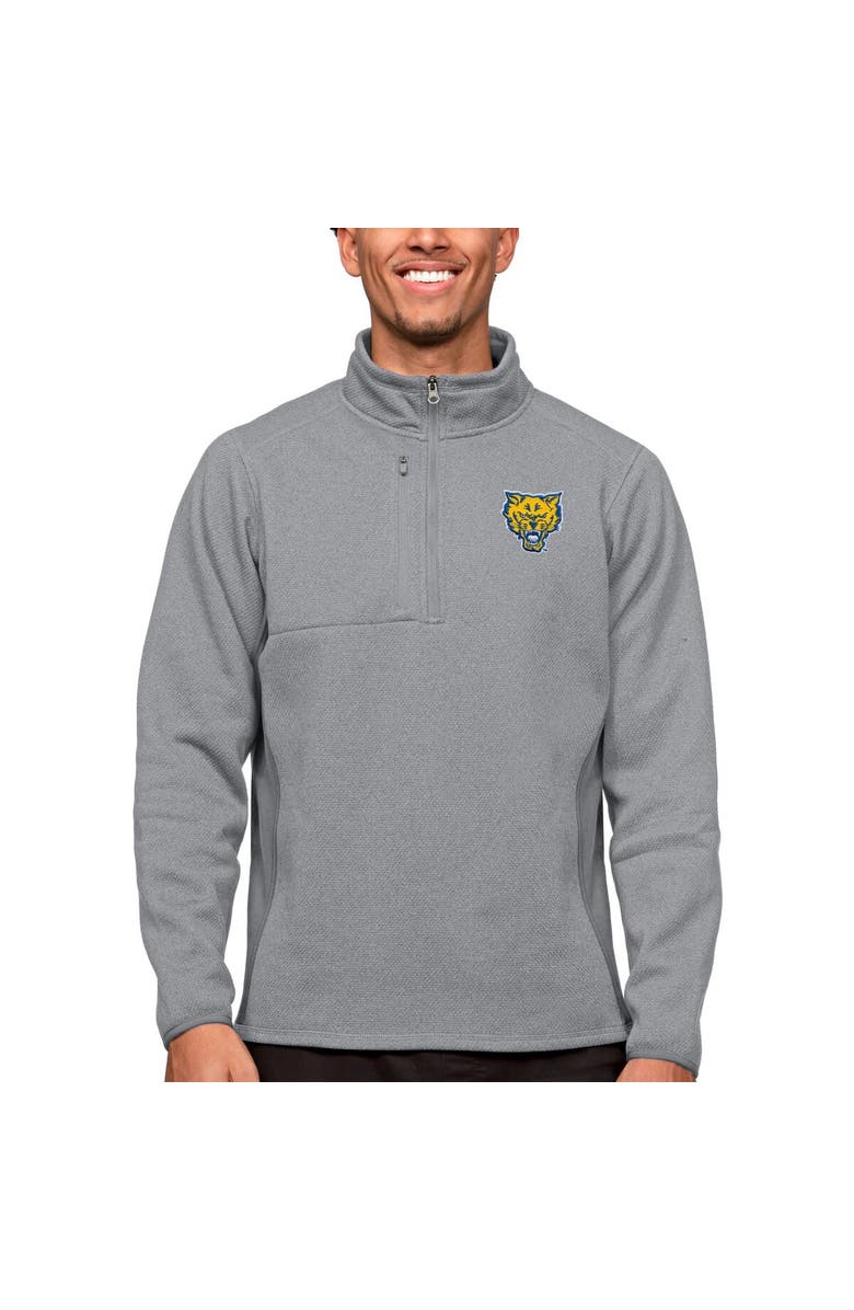ANTIGUA Men's Antigua Heather Gray Fort Valley State Wildcats Course Quarter-Zip Pullover Top, Main, color, 