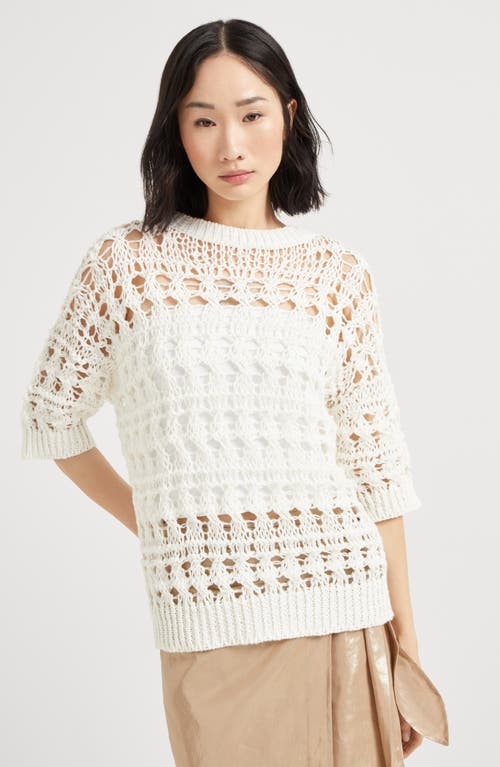 Brunello Cucinelli Jute-cotton Crochet Net Sweater In White