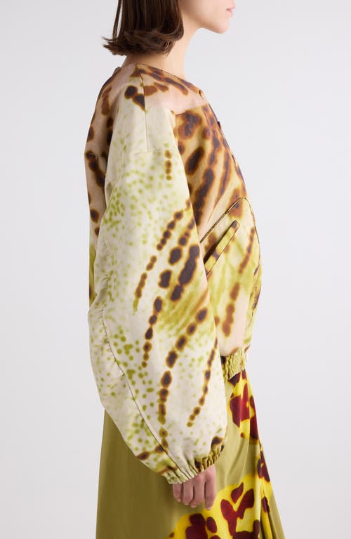Dries Van Noten Vadon Leopard Orchid Print Cotton Bomber Jacket In Olive