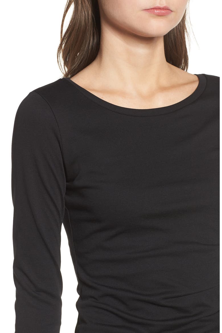 Ruched Long Sleeve Dress, Alternate, color, BLACK