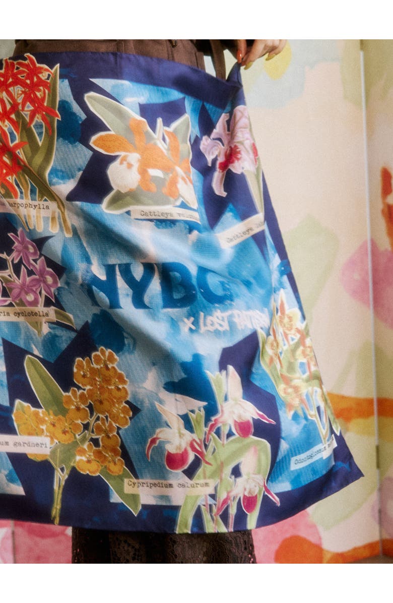 Lost Pattern X NYBG "Orchid On the Block" Silk Bandana Scarf, Alternate, color, Blue