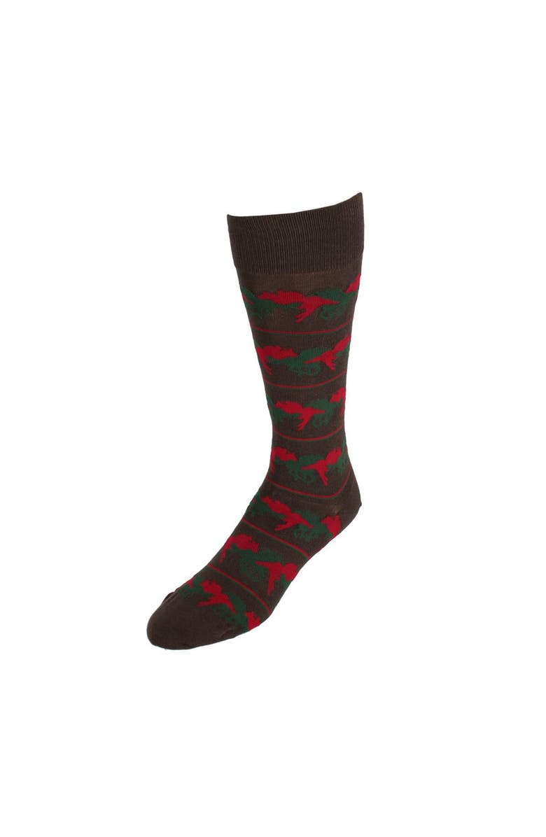 Trafalgar Win Place or Show Mid-Calf Cotton Blend Novelty Dress Sock, Main, color, Brown