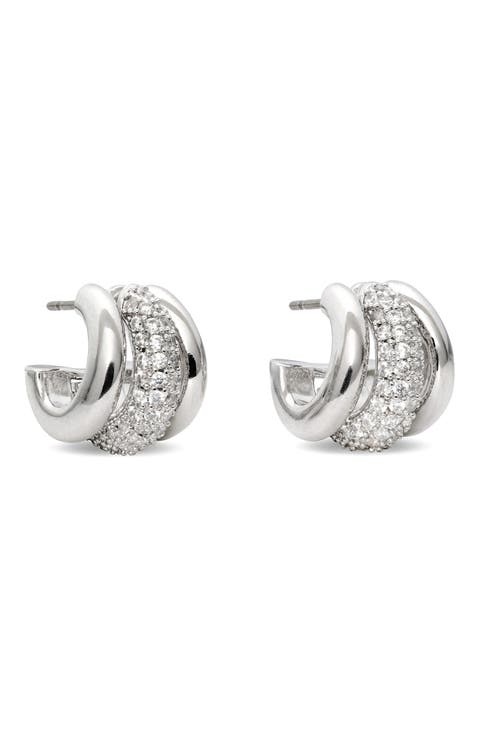 tiny twinkles trio pavé huggie hoop earrings