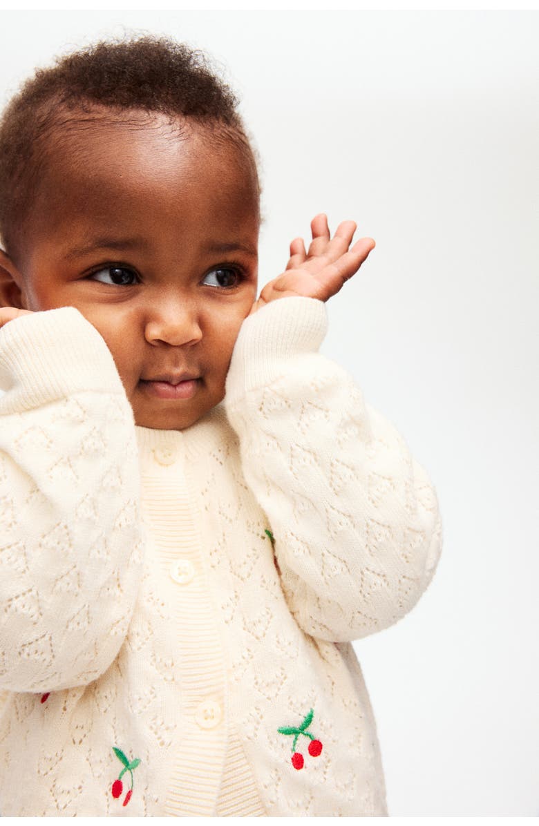 H&M Embroidery-detail Cardigan, Alternate, color, Light Beige/Cherries