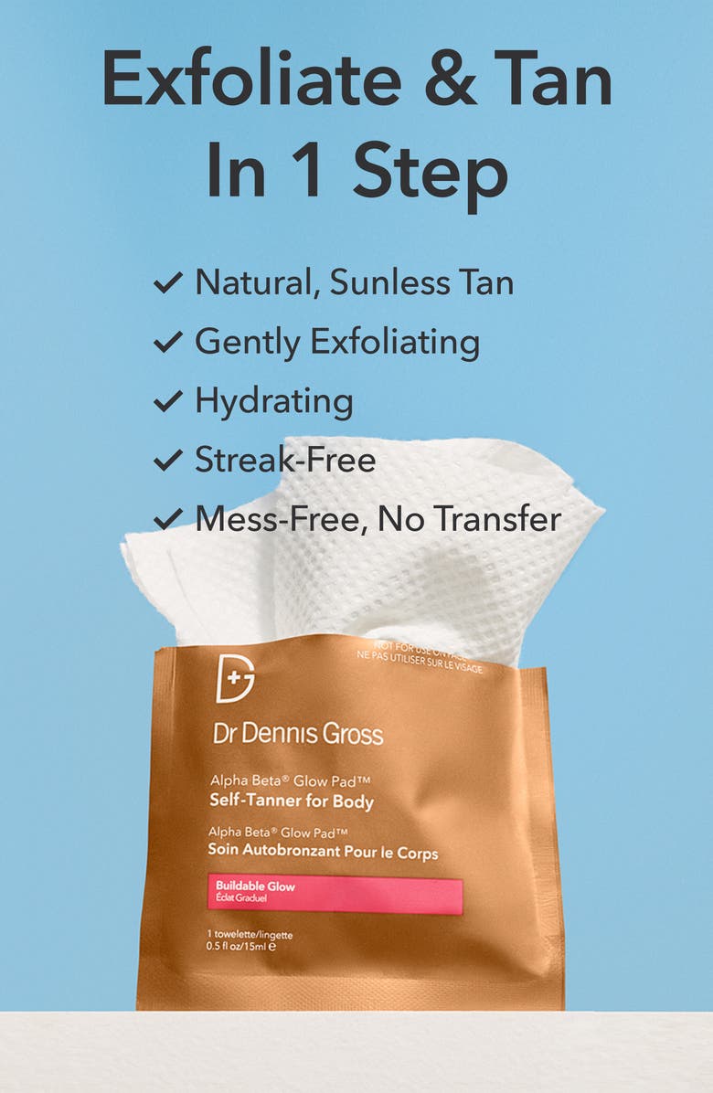 Dr. Dennis Gross Skincare 8-Pack Alpha Beta<sup>®</sup> Glow Pad<sup>™</sup> Self-Tanner For Body Buildable Glow, Alternate, color,