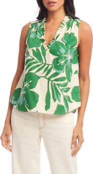 Karen Kane Floral Ruffle Sleeveless Cotton Top
