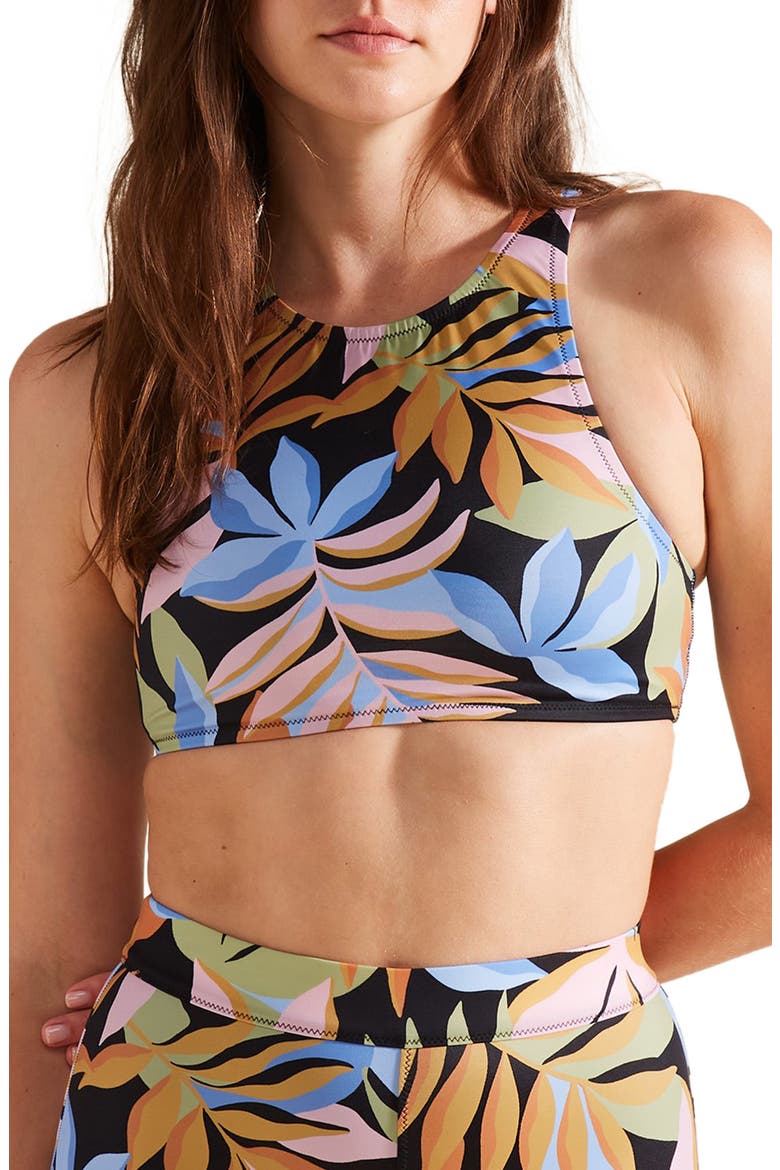 High Neck Floral Print Bikini Top, Main, color, MULTI