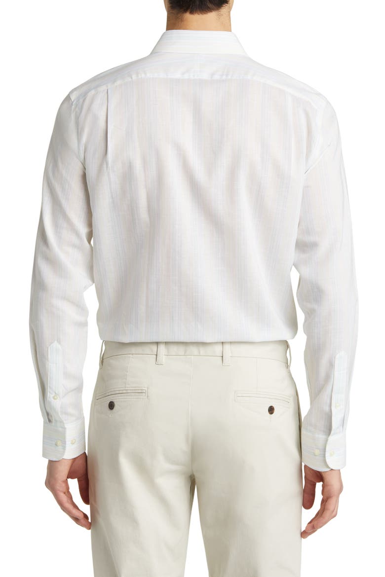 Men's Trim Fit Non-Iron Stripe Dress Shirt, Alternate, color, BLUE SKYWAY TONAL FADED STRIPE