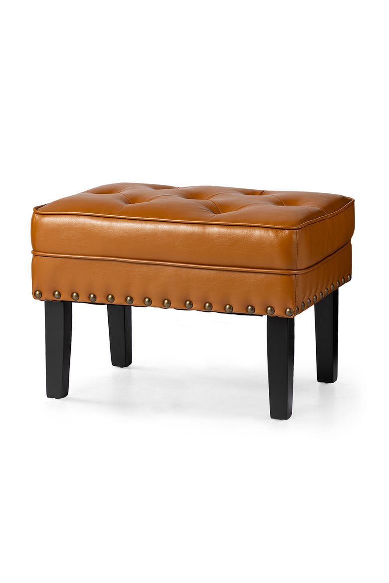 Modern Faux Leather Button-tufted Accent Stool, Main, color, Yellow