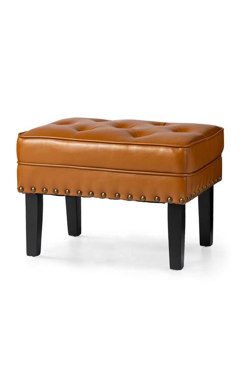 Mid-century Modern Faux Leather Button-tufted Accent Stool