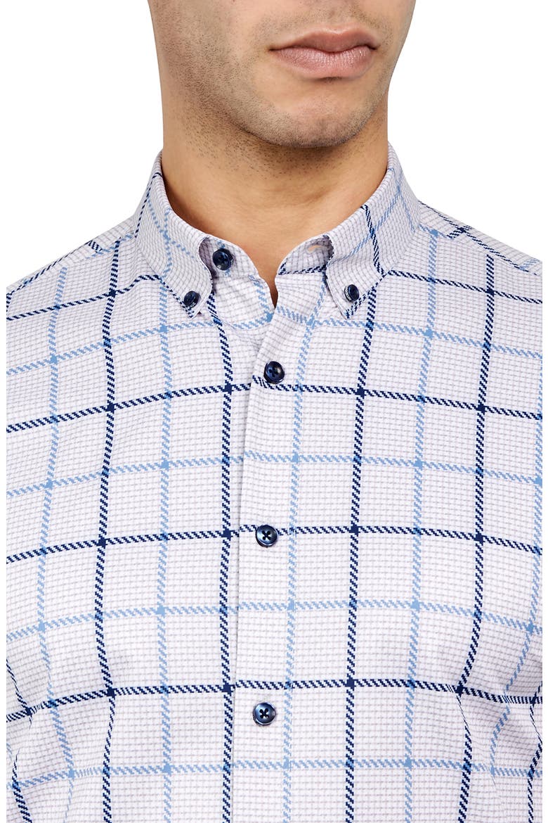 Slim Fit Gowanus Textured Grid 4-Way Stretch Performance Short Sleeve Shirt, Alternate, color, NAVY/BLUE