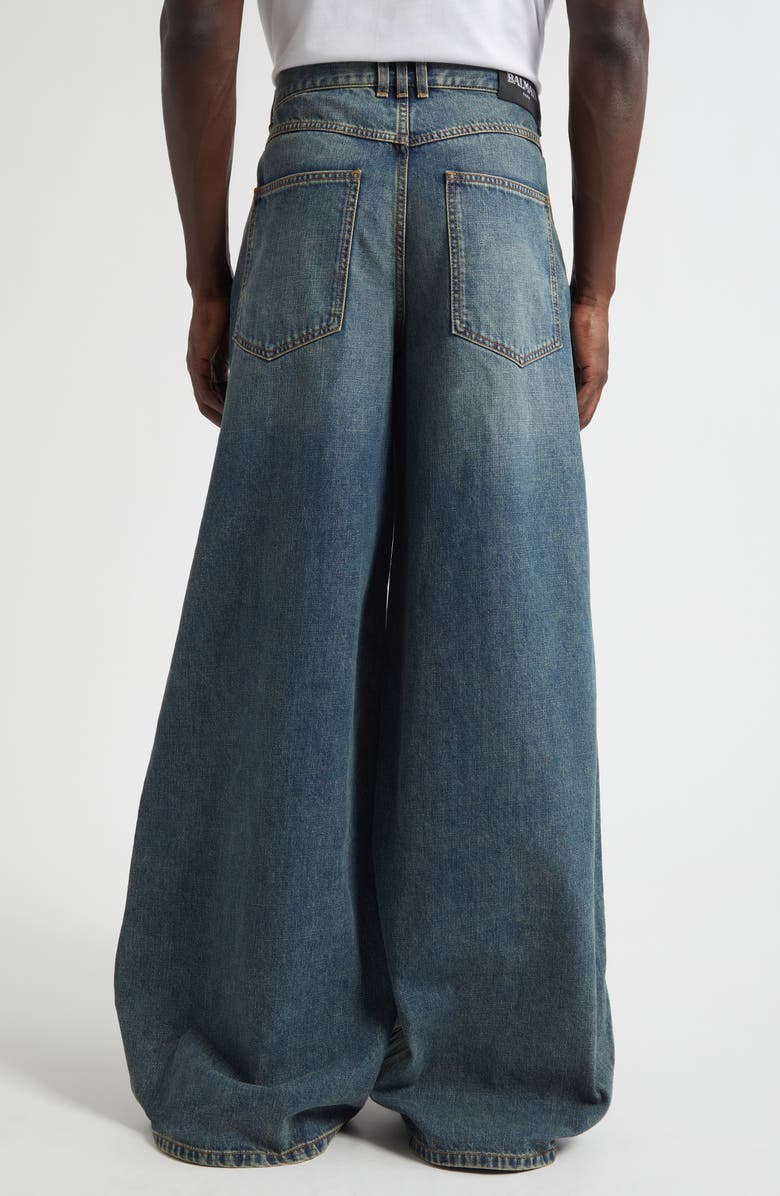 Balmain Wide Leg Jeans, Alternate, color, 6Ex Dark Blue/ Cognac