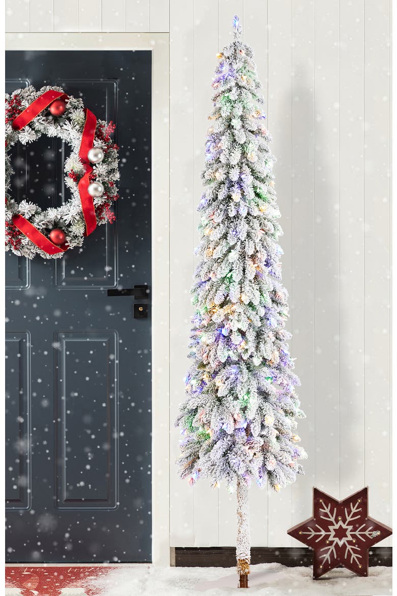 Pre-Lit Flocked Artificial Christmas Trees, Alternate, color, Green
