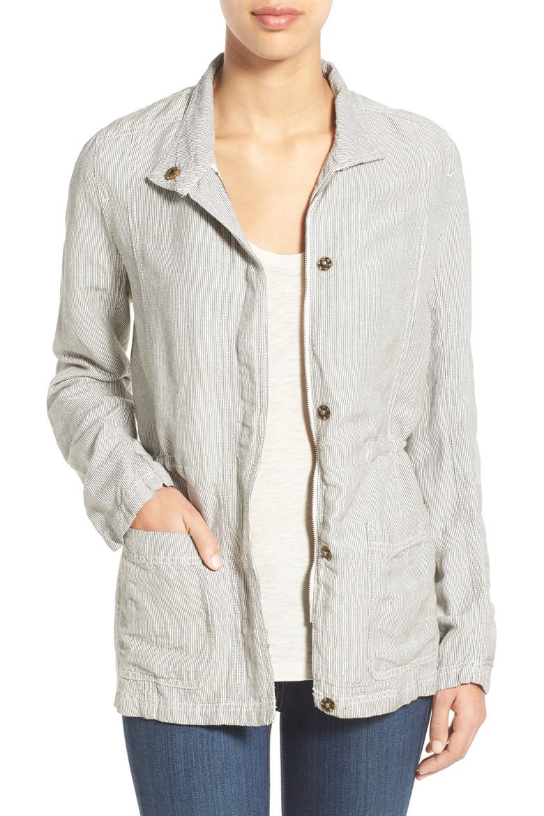 Linen Blend Utility Jacket, Main, color, OLIVE- IVORY MINI STRIPE